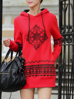 Hooded Casual Floral Cotton Blends Pattern Hoodie (Style V100833)