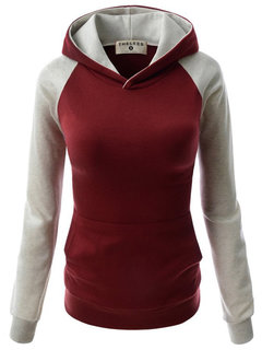 Hooded Casual Color Block Cotton Blends Patchwork Hoodie (Style V100836)