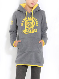 Standard Casual Letter Cotton Blends Pockets Hoodie (Style V100837)