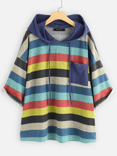 Hooded Standard Striped Polyester Pockets Hoodie (Style V100842)