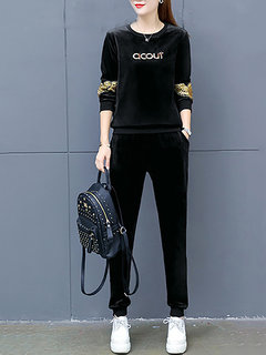 Standard Straight Letter Pleuche Pattern Sweatshirts (Style V100850)