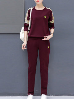 Round Neck Standard Straight Color Block Polyester Sweatshirts (Style V100851)