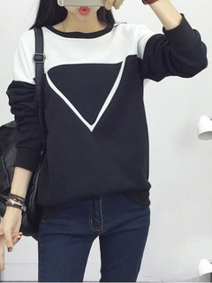 Round Neck Loose Casual Plain Patchwork Sweatshirts (Style V100855)