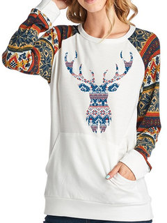 Round Neck Standard Animal Cotton Blends Patchwork Sweatshirts (Style V100856)