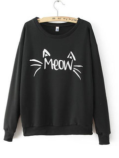 Round Neck Standard Loose Cute Cotton Blends Sweatshirts (Style V100860)