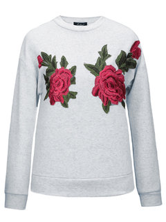 Round Neck Casual Plants Polyester Embroidered Sweatshirts (Style V100861)