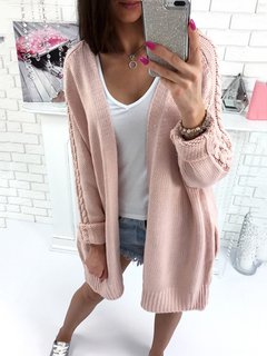 Long Loose Casual Plain Acrylic Sweater (Style V100887)