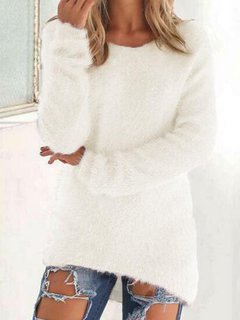 Round Neck Standard Straight Plain Spandex Sweater (Style V100889)