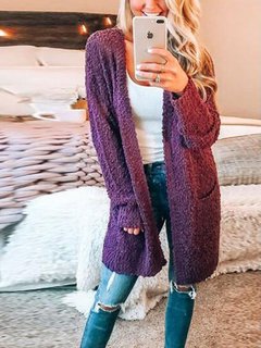 Long Loose Casual Polyester Pockets Sweater (Style V100891)