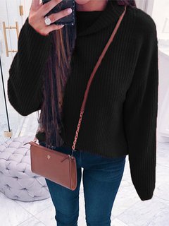 Polo Neck Standard Loose Casual Plain Sweater (Style V100902)