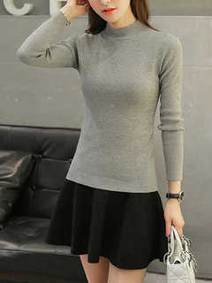 Stand Collar Skinny Casual Plain Polyester Sweater (Style V100910)