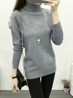 Turtleneck Standard Slim Elegant Plain Sweater (Style V100915)