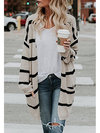 Long Loose Striped Cotton Blends Pockets Sweater (Style V100917)