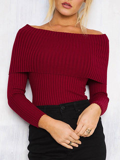 Off The Shoulder Standard Slim Sexy Cotton Sweater (Style V100919)