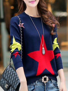 Round Neck Loose Fashion Star Pattern Sweater (Style V100923)
