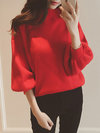 Polo Neck Standard Loose Plain Knitted Sweater (Style V100924)