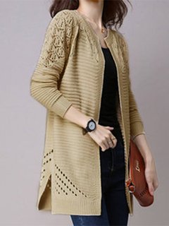 Round Neck Long Casual Plain Hollow Out Sweater (Style V100927)