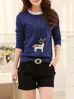 Round Neck Standard Slim Knitted Pattern Sweater (Style V100930)