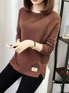 Round Neck Standard Slim Plain Knitted Sweater (Style V100933)
