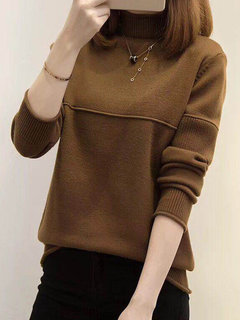 Turtleneck Slim Casual Knitted Patchwork Sweater (Style V100938)