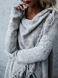 Heap Collar Long Straight Casual Polyester Sweater (Style V100939)