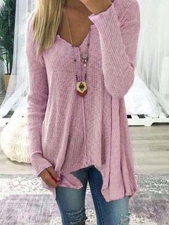 V-neck Long Slim Casual Plain Sweater (Style V100945)