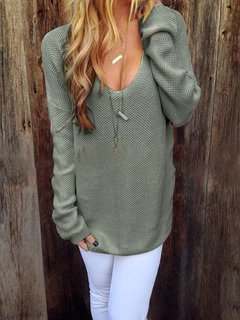 Long Slim Casual Plain Polyester Sweater (Style V100950)