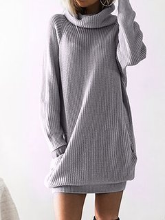 Turtleneck Long Casual Polyester Pockets Sweater (Style V100953)