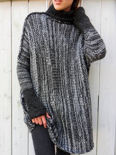 Turtleneck Long Straight Casual Patchwork Sweater (Style V100958)