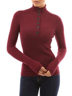Standard Skinny Casual Polyester Button Sweater (Style V100963)
