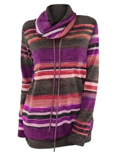 Heap Collar Long Striped Polyester Pockets Hoodie (Style V100968)