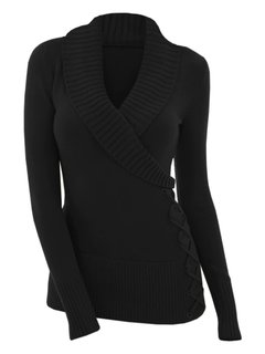 Long Slim Plain Acrylic Strappy Sweater (Style V100970)