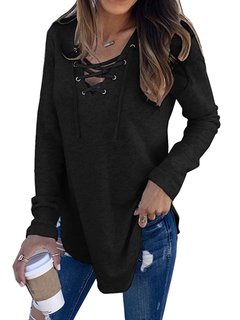V-neck Long Slim Plain Polyester Sweater (Style V100973)