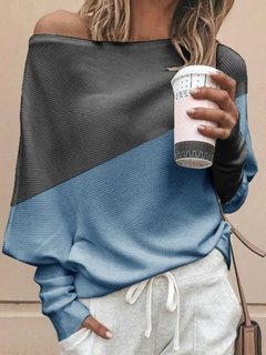 Standard Loose Casual Polyester Patchwork Sweater (Style V100983)