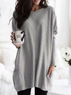 Long Straight Casual Plain Cotton Sweater (Style V100984)