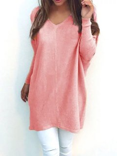 V-neck Long Straight Casual Plain Sweater (Style V100989)