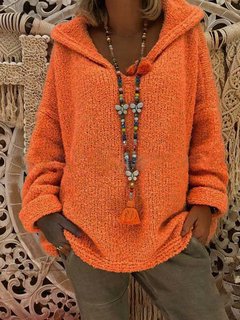 Hooded Long Loose Casual Knitted Sweater (Style V100996)