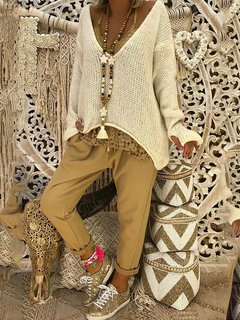 Standard Loose Plain Polyester Hollow Out Sweater (Style V101004)