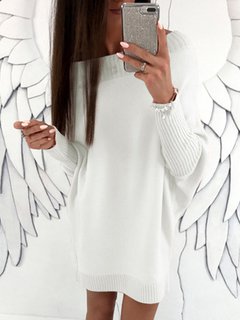 Off The Shoulder Long Loose Plain Knitted Sweater (Style V101007)