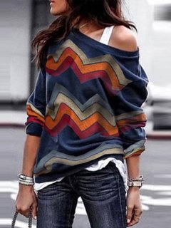 Standard Straight Striped Cotton Asymmetrical Sweater (Style V101015)