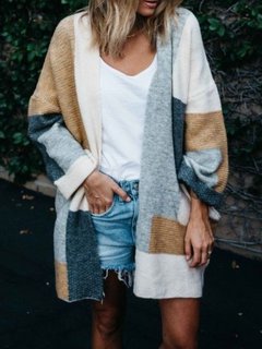 Long Batwing Color Block Cotton Pockets Sweater (Style V101018)