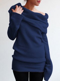 Off The Shoulder Long Slim Casual Plain Sweater (Style V101019)