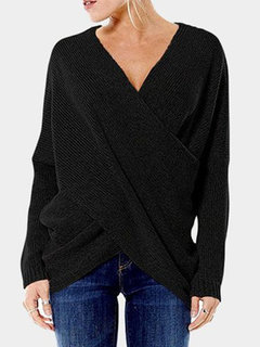 Standard Batwing Casual Polyester Ruffle Sweater (Style V101020)