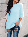 Round Neck Long Straight Plain Polyester Sweater (Style V101024)