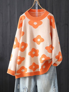 Standard Loose Casual Cotton Pattern Sweater (Style V101028)