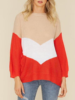 Round Neck Standard Loose Casual Pattern Sweater (Style V101030)