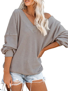 V-neck Standard Straight Casual Plain Sweater (Style V101031)