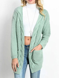 Long Straight Casual Cotton Pockets Sweater (Style V101032)