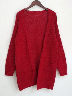 V-neck Long Loose Plain Acrylic Sweater (Style V101035)