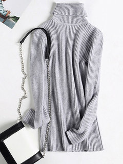 Turtleneck Standard Straight Casual Polyester Sweater (Style V101036)